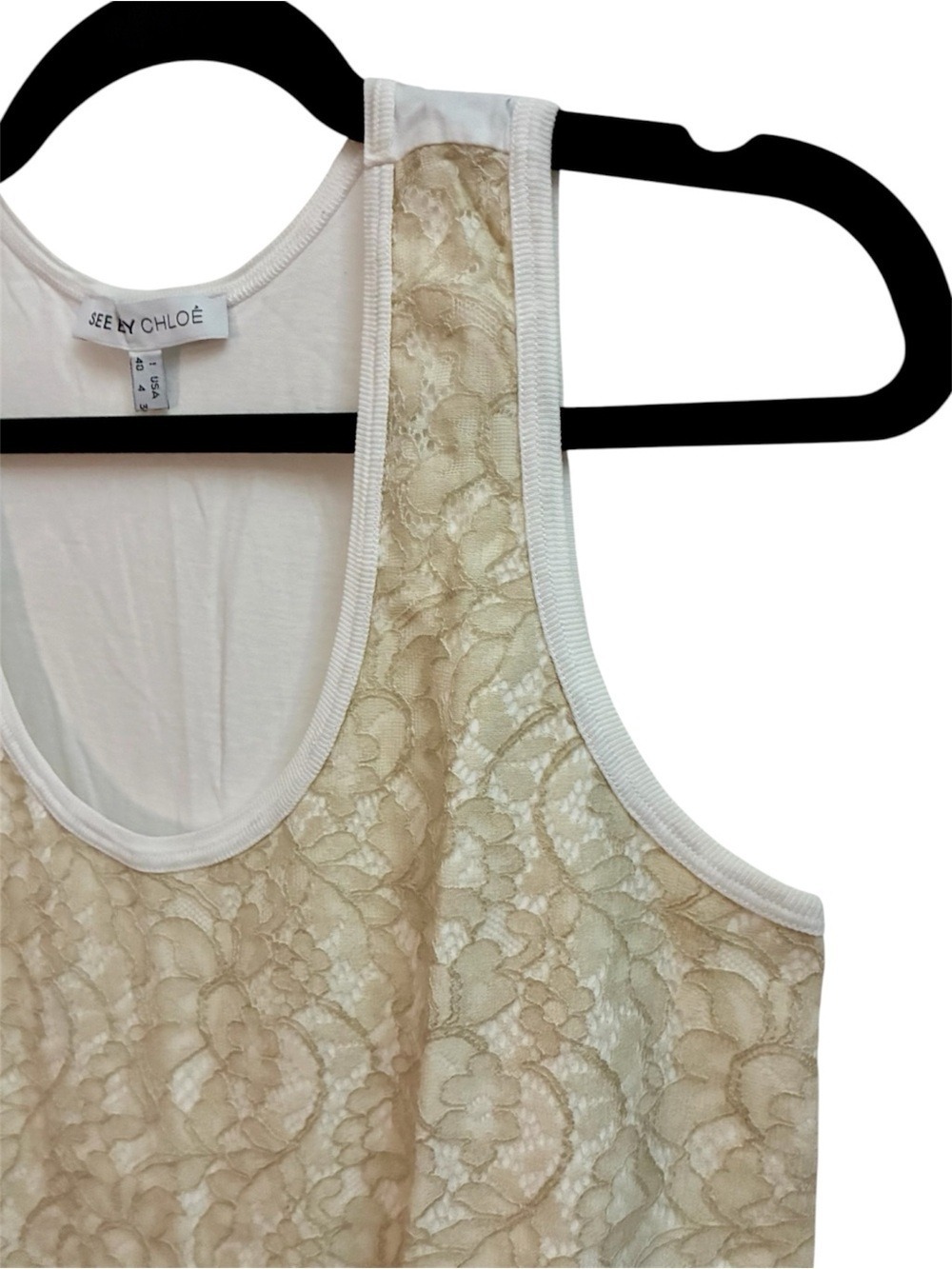 See By Chloe Floral Lace Overlay Tank Top Cream Beige Ivory Size 4 - Picture 6 of 12